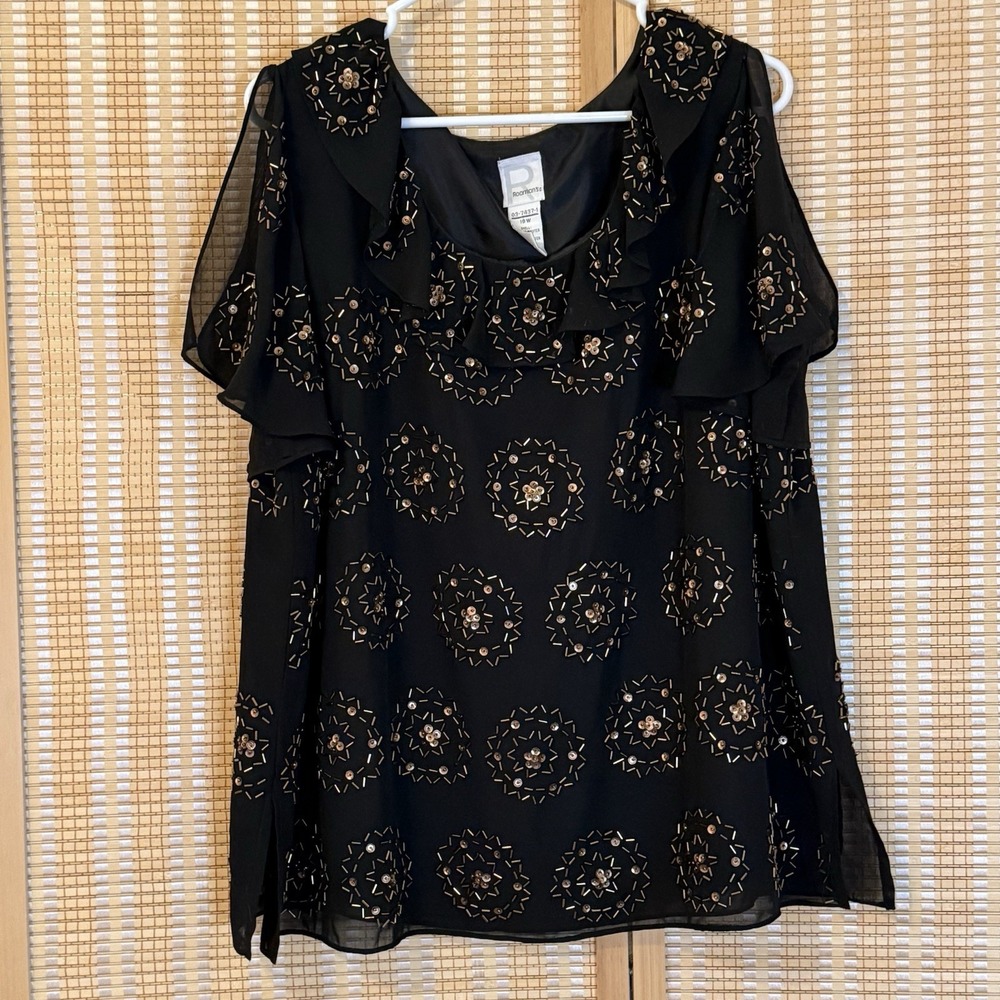 Roaman's Womens 18W Black Gold Sequin Evening Holiday Party Whimsical‎ Bohemian